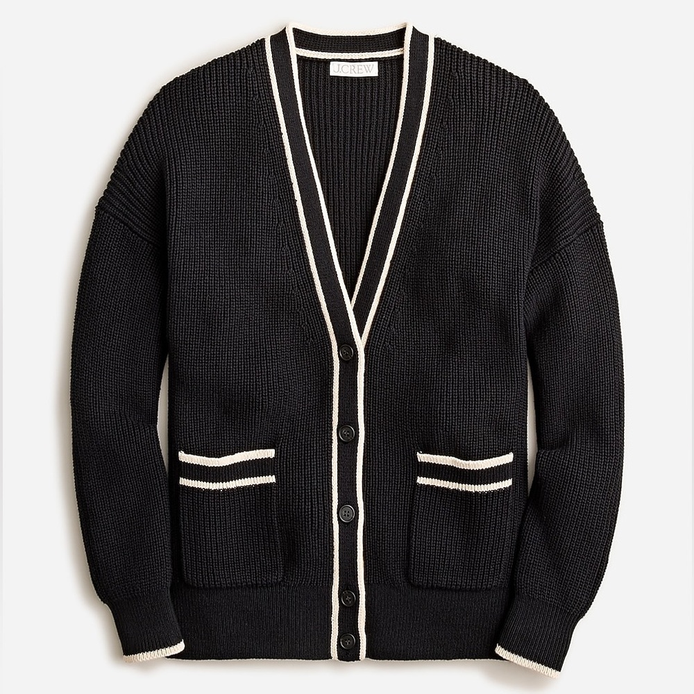 J.crew Tipped V-neck cotton cardigan sweater